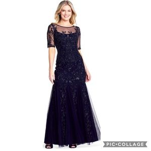 Adrianna Papell short sleeve embellished gown